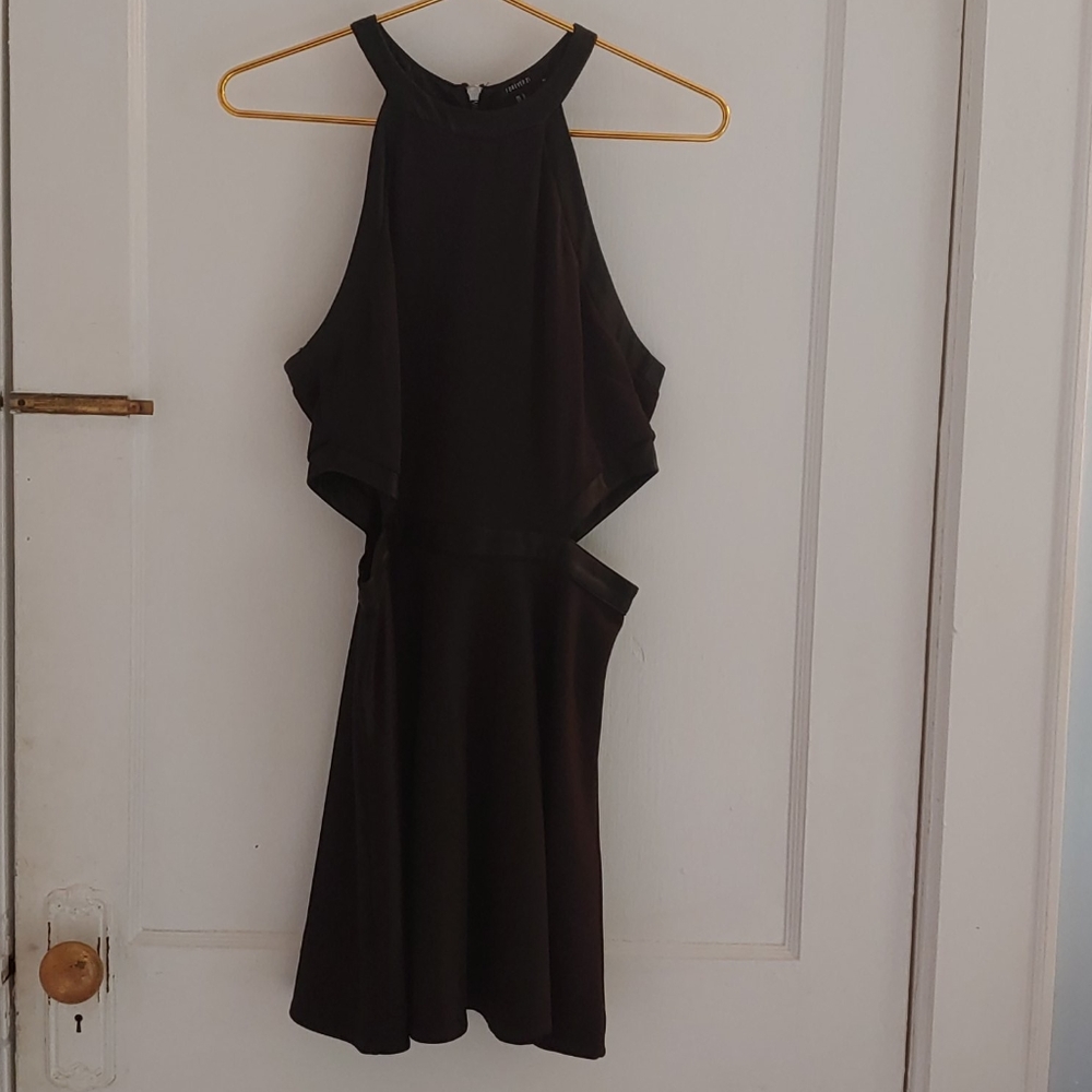 Cutout skater dress with vegan leather details